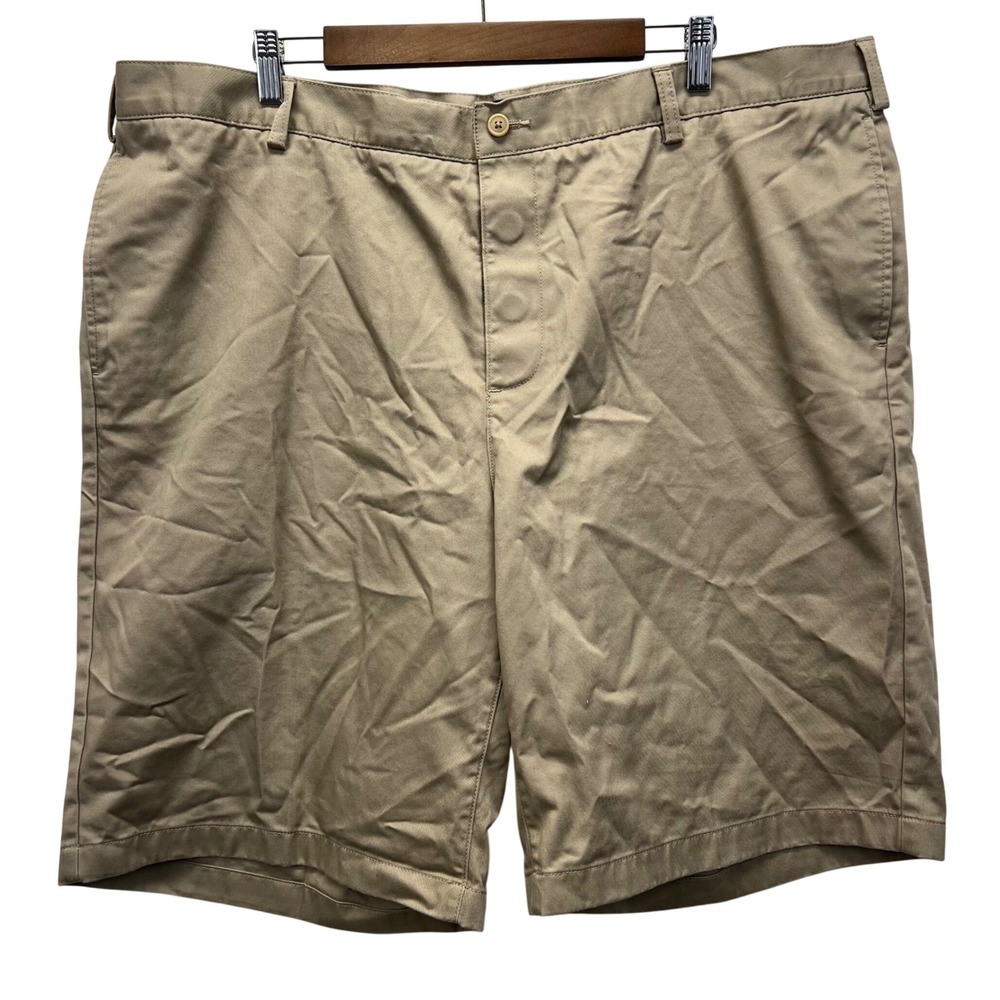 Lands' End Adaptive Chino Shorts Mens 44 Khaki Hook-and-Loop Magnet Fastener